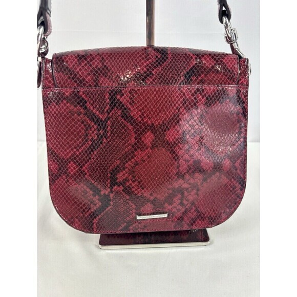Rebecca Minkoff Sunday Large Saddle Crossbody Bag Red Black Snakeskin Leather - Picture 5 of 14